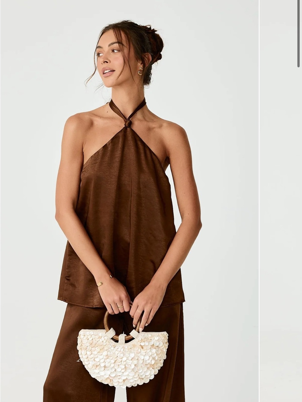 Charcoal Clothing Brown Satin Halter Rocco Top
